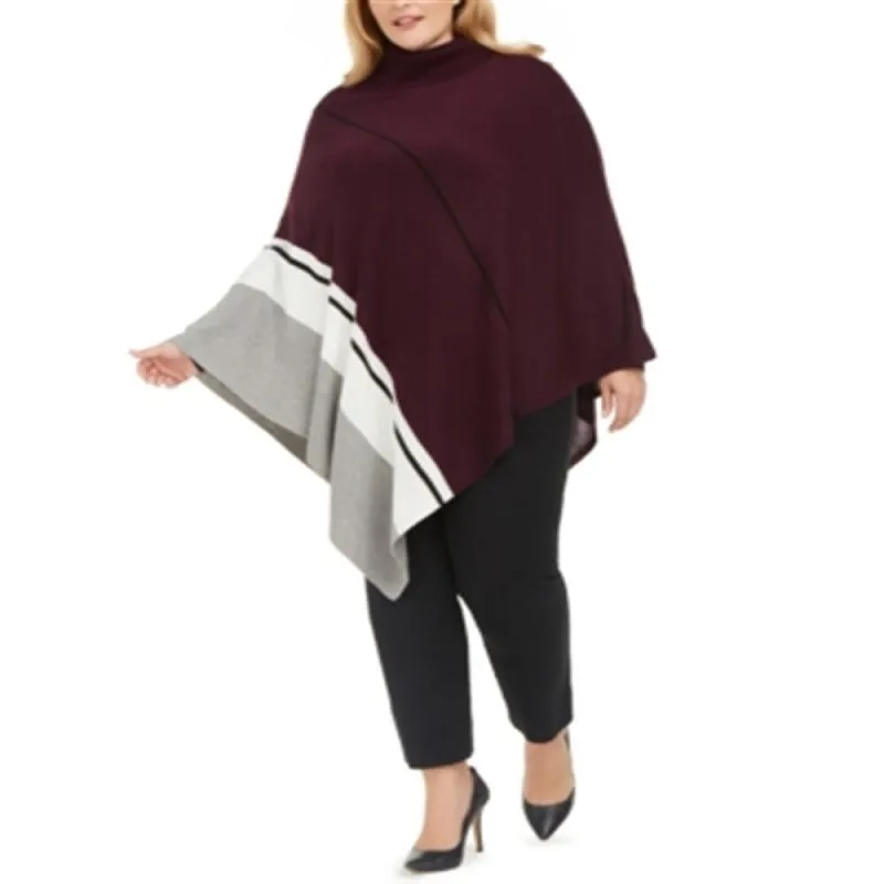 Calvin Klein Women's Asymmetrical Colorblocked Poncho Wine Size 1X sold by Zulily