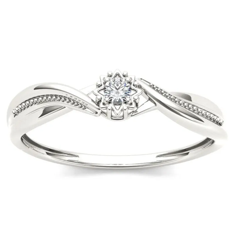 De Couer 10k White Gold 1/20ct TDW Diamond Twisted Shank Ring sold by Zulily