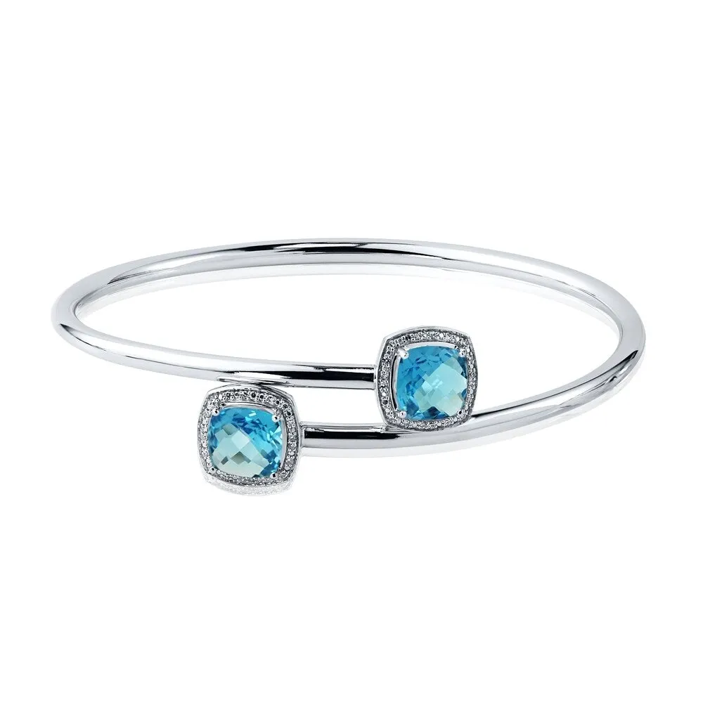 Auriya 4ct Cushion-Cut Swiss-Blue Topaz Gold over Silver Bangle Bracelet with Diamond Accents sold by Zulily