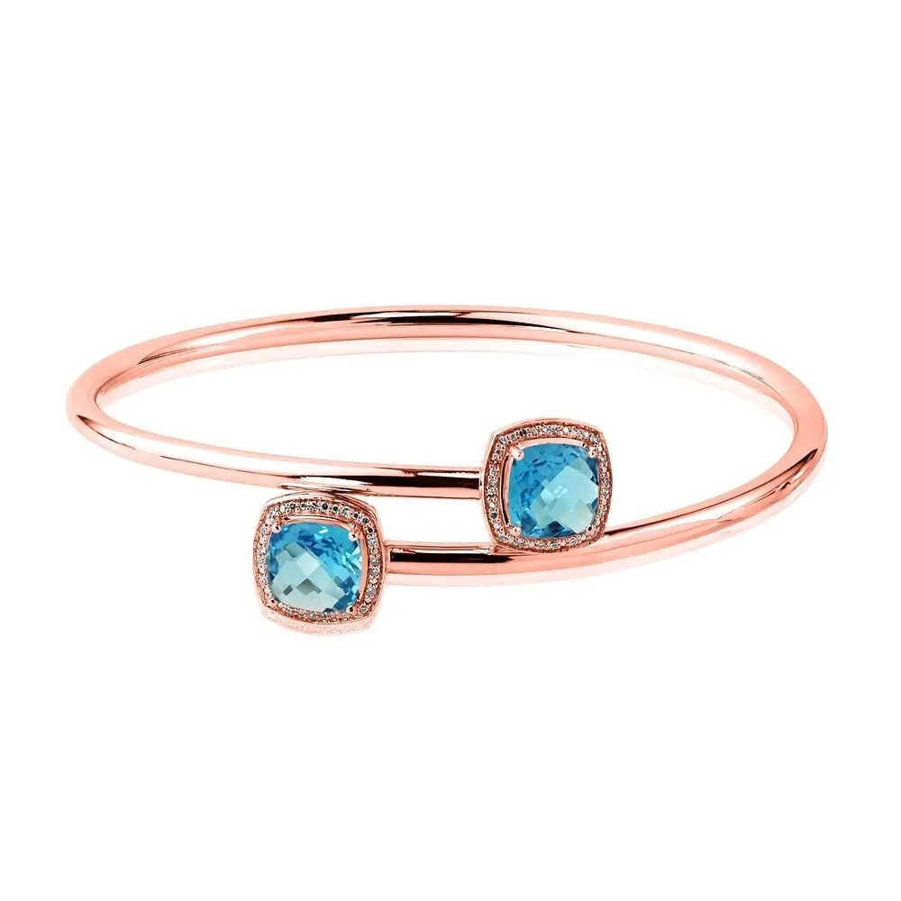 Auriya 4ct Cushion-Cut Swiss-Blue Topaz Gold over Silver Bangle Bracelet with Diamond Accents sold by Zulily product image thumbnail 3