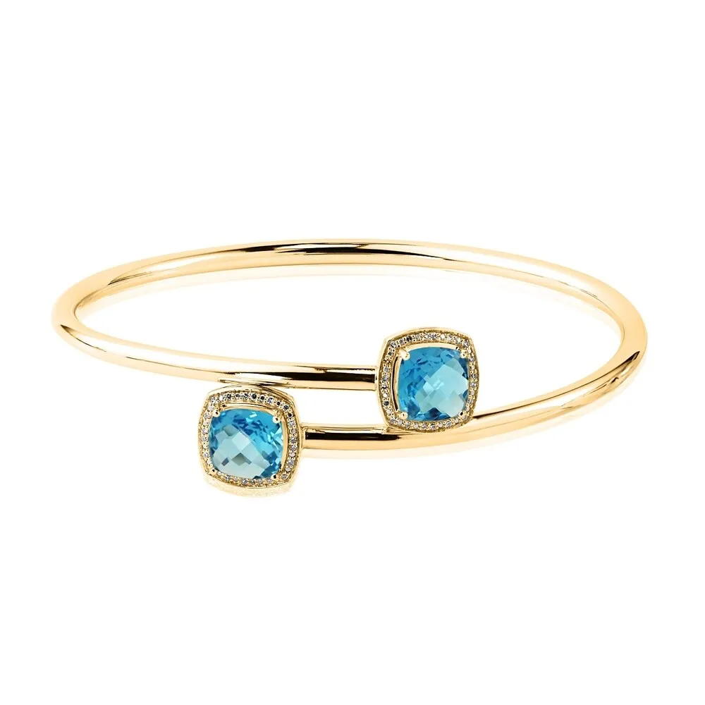 Auriya 4ct Cushion-Cut Swiss-Blue Topaz Gold over Silver Bangle Bracelet with Diamond Accents sold by Zulily product image thumbnail 2
