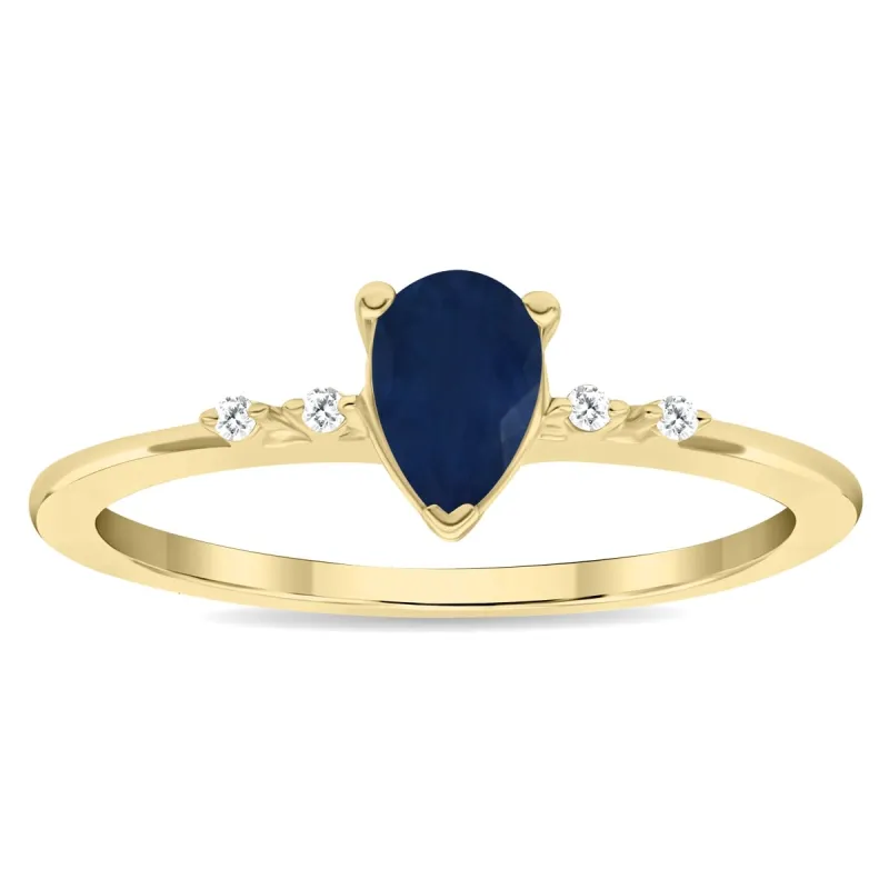 Women's Pear Shaped Sapphire and Diamond Sparkle Ring in 10K Yellow Gold sold by Zulily