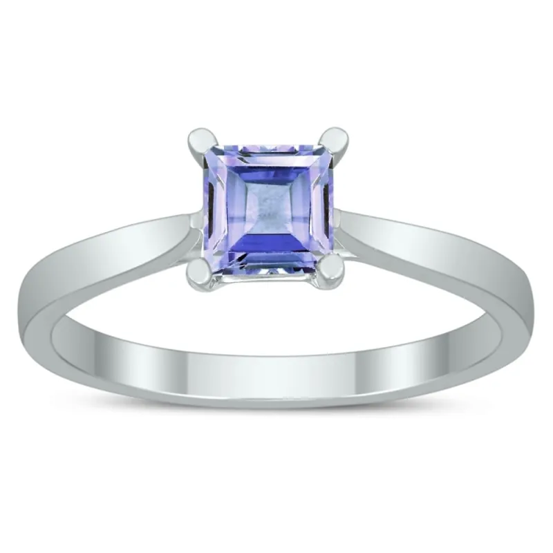 Square Princess Cut 5MM Tanzanite Solitaire Ring in 10K White Gold sold by Zulily