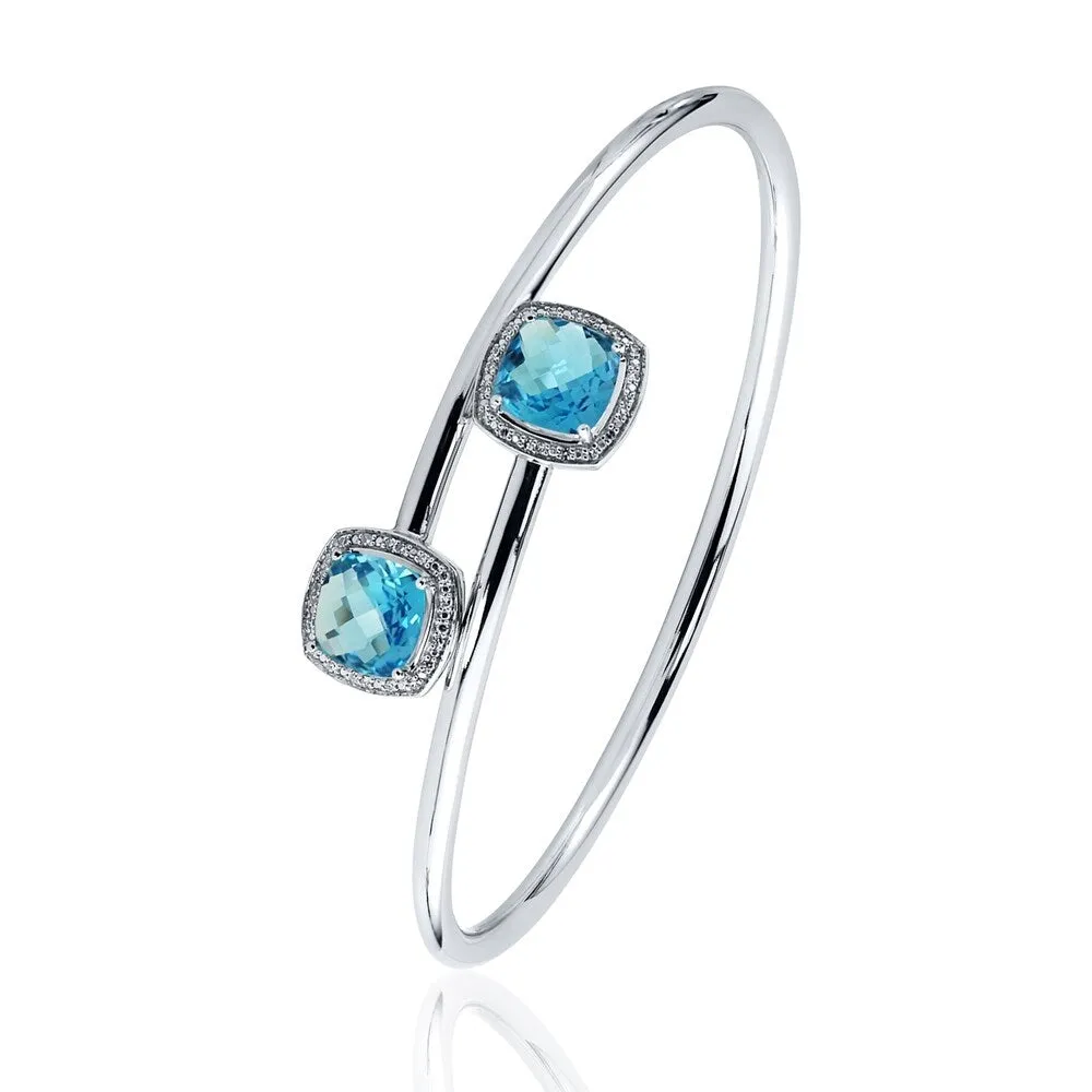 Auriya 4ct Cushion-Cut Swiss-Blue Topaz Gold over Silver Bangle Bracelet with Diamond Accents sold by Zulily product image thumbnail 4
