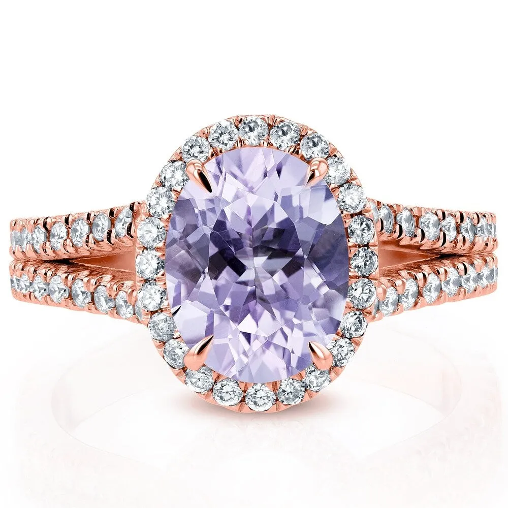 Annello by Kobelli 14k Gold 2ct TGW Oval Cut Lavender Amethyst and Diamond Halo Split Shank Gemstone Ring sold by Zulily product image thumbnail 5