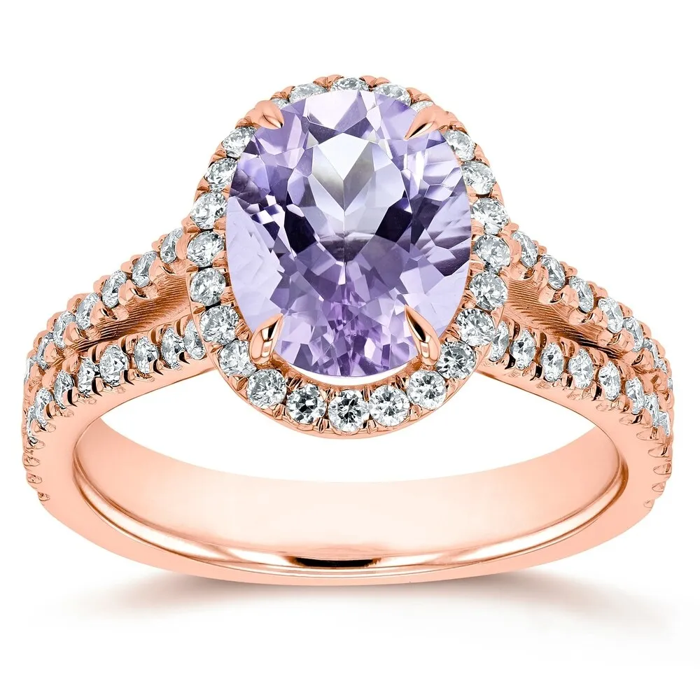 Annello by Kobelli 14k Gold 2ct TGW Oval Cut Lavender Amethyst and Diamond Halo Split Shank Gemstone Ring sold by Zulily product image thumbnail 2