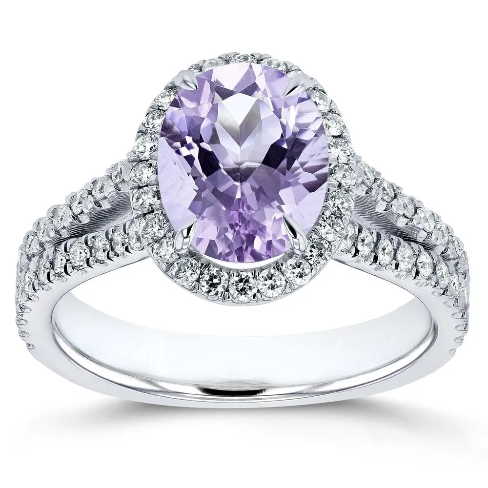 Annello by Kobelli 14k Gold 2ct TGW Oval Cut Lavender Amethyst and Diamond Halo Split Shank Gemstone Ring sold by Zulily product image thumbnail 3