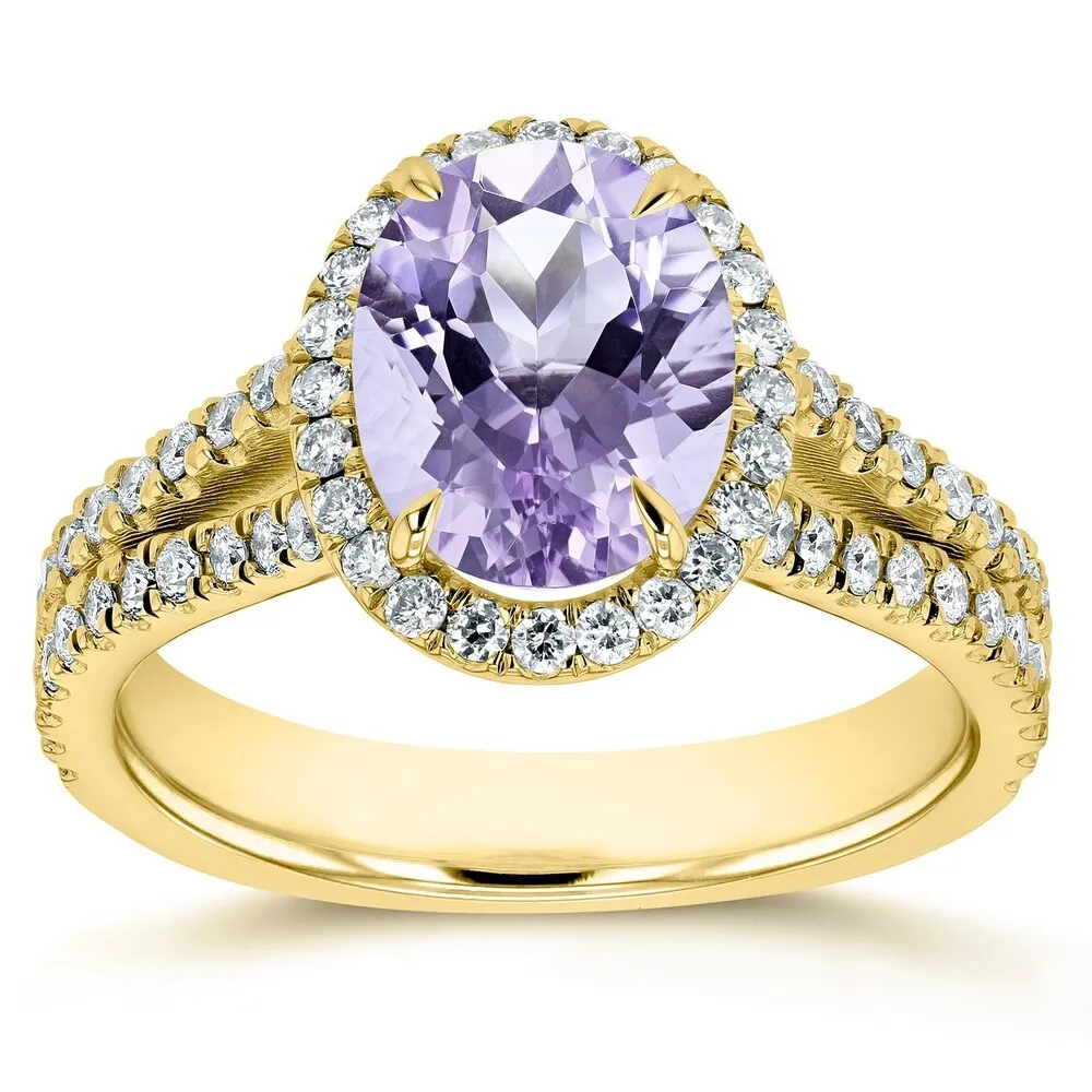 Annello by Kobelli 14k Gold 2ct TGW Oval Cut Lavender Amethyst and Diamond Halo Split Shank Gemstone Ring sold by Zulily