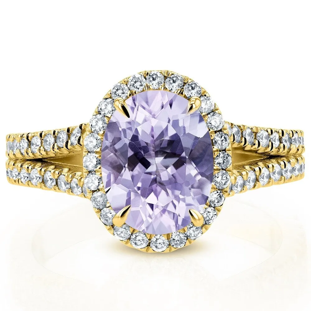 Annello by Kobelli 14k Gold 2ct TGW Oval Cut Lavender Amethyst and Diamond Halo Split Shank Gemstone Ring sold by Zulily product image thumbnail 4