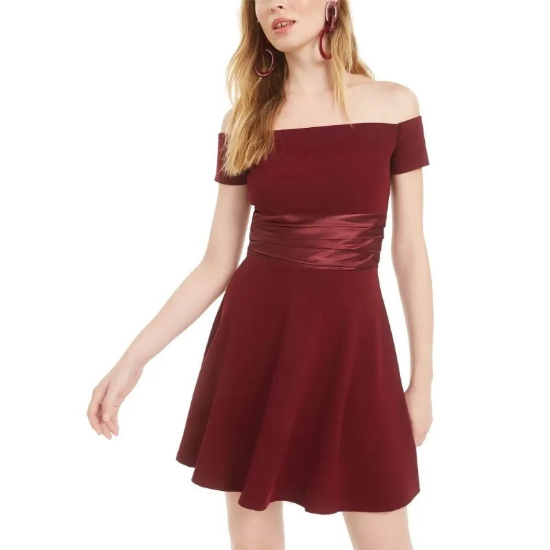 B Darlin Women's Short Sleeve Off Shoulder Short Fit Flare Cocktail Dress Wine Size 0 sold by Zulily