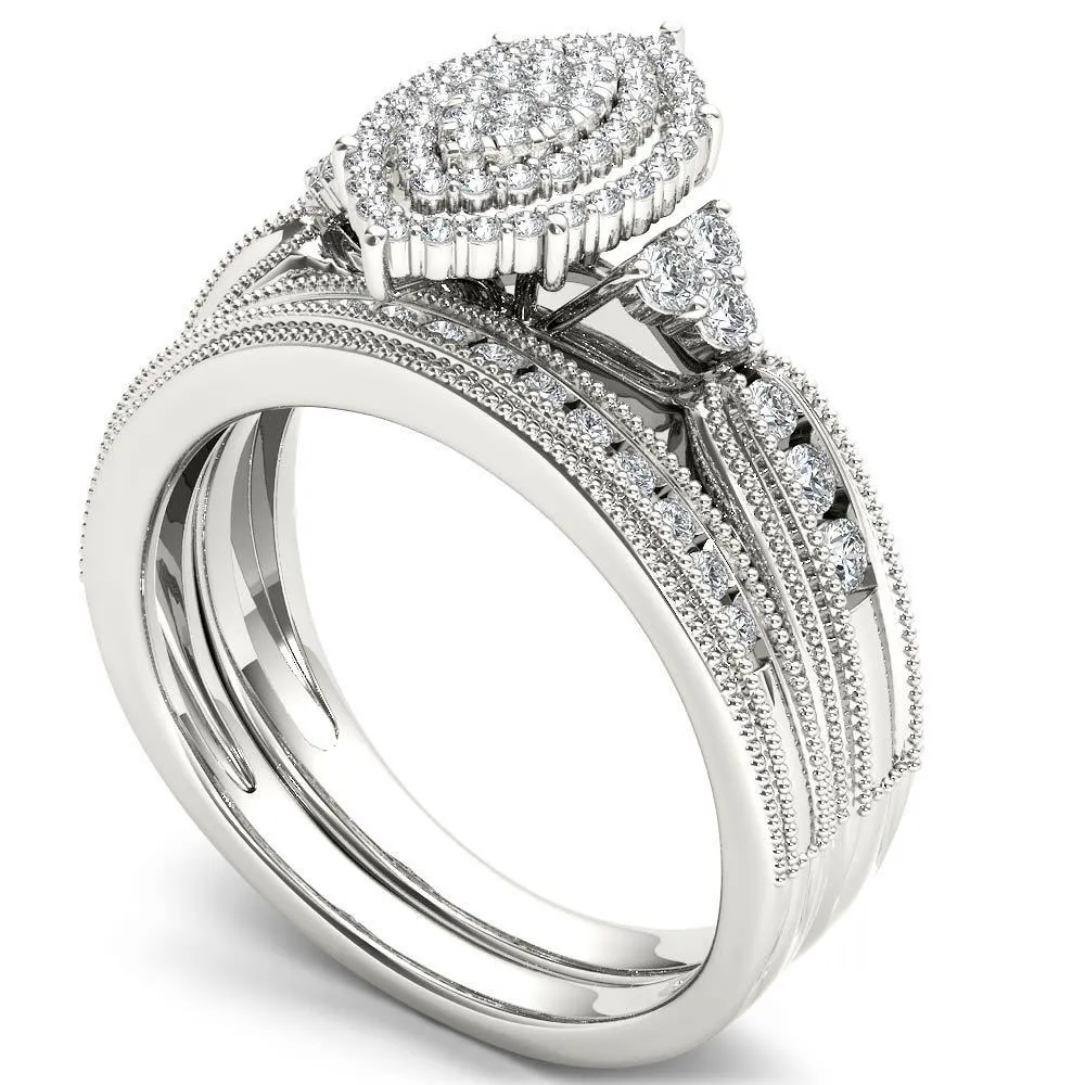 De Couer 14k White Gold 1/2ct TDW Diamond Cluster Halo Bridal Set sold by Zulily product image thumbnail 2