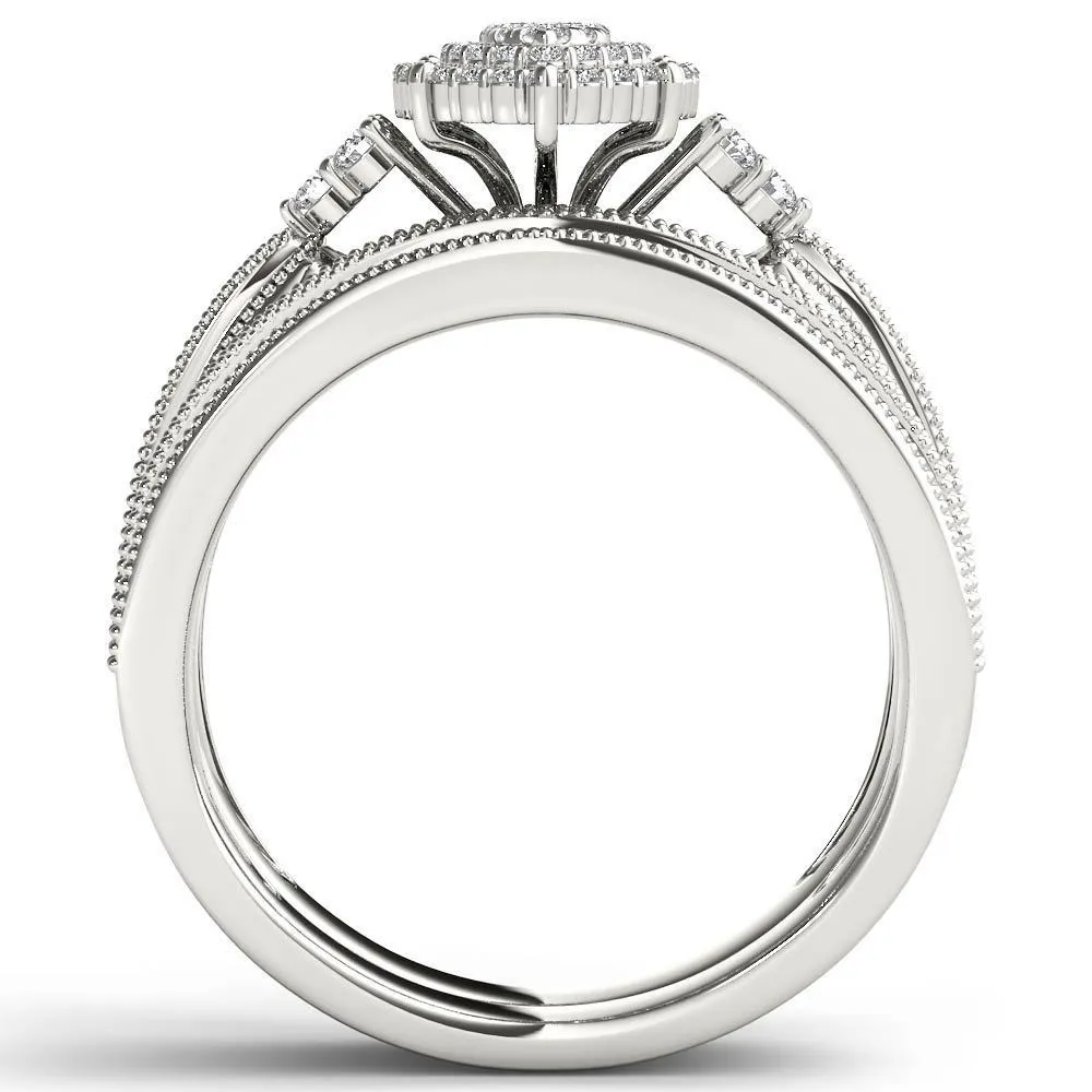 De Couer 14k White Gold 1/2ct TDW Diamond Cluster Halo Bridal Set sold by Zulily product image thumbnail 3