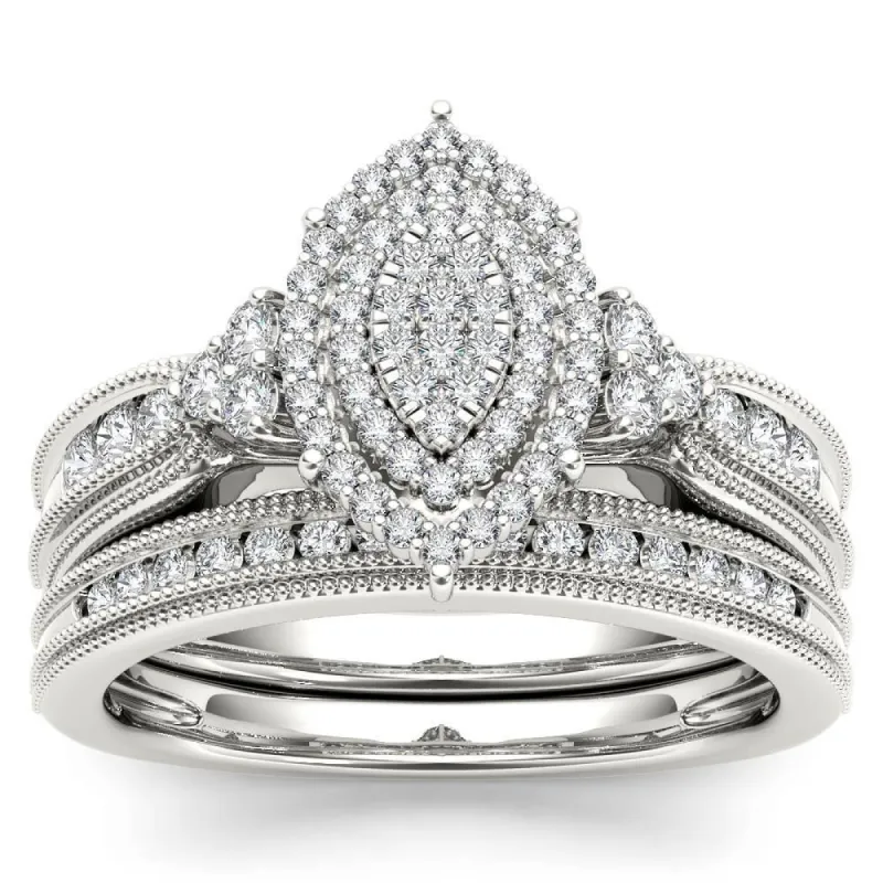 De Couer 14k White Gold 1/2ct TDW Diamond Cluster Halo Bridal Set sold by Zulily