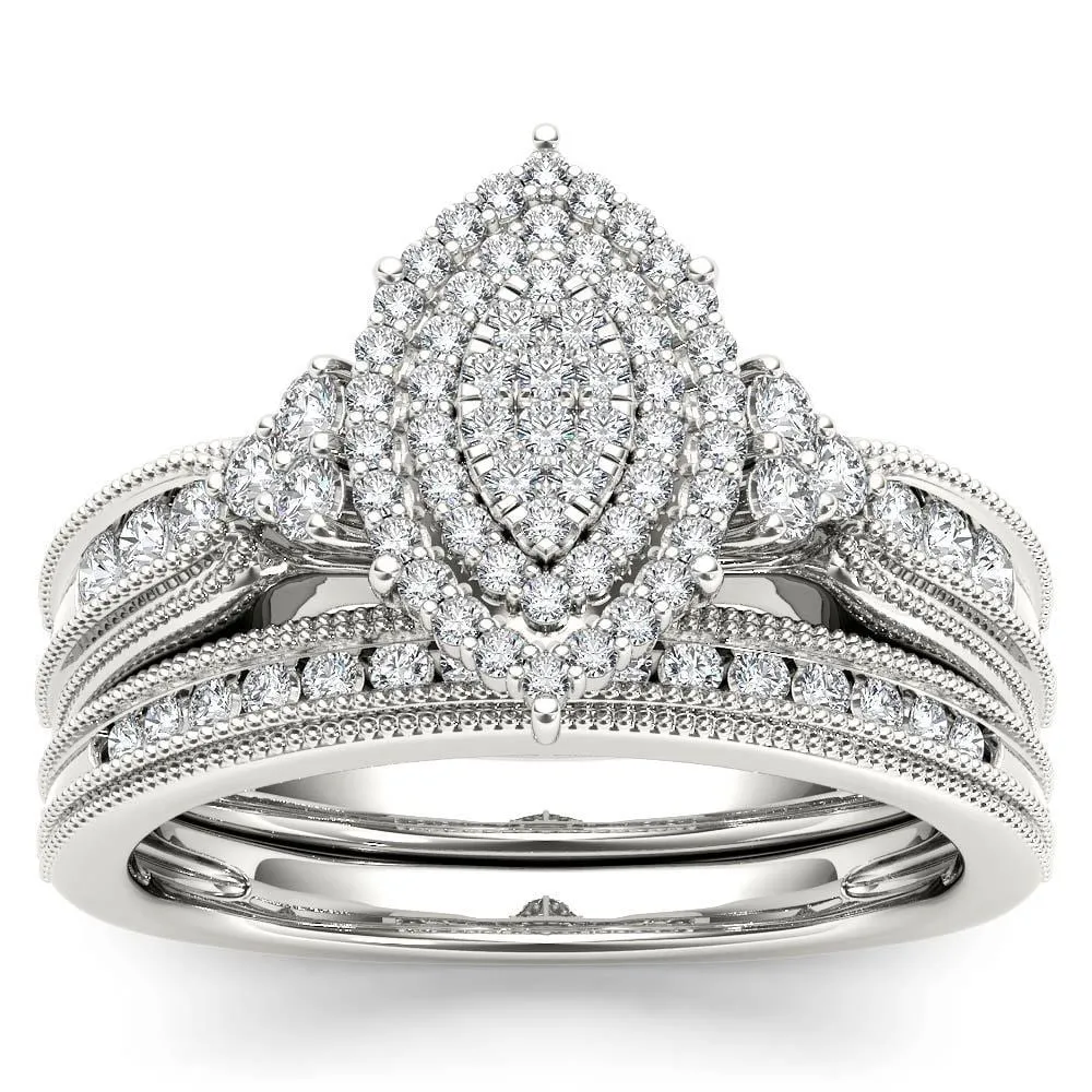 De Couer 14k White Gold 1/2ct TDW Diamond Cluster Halo Bridal Set sold by Zulily