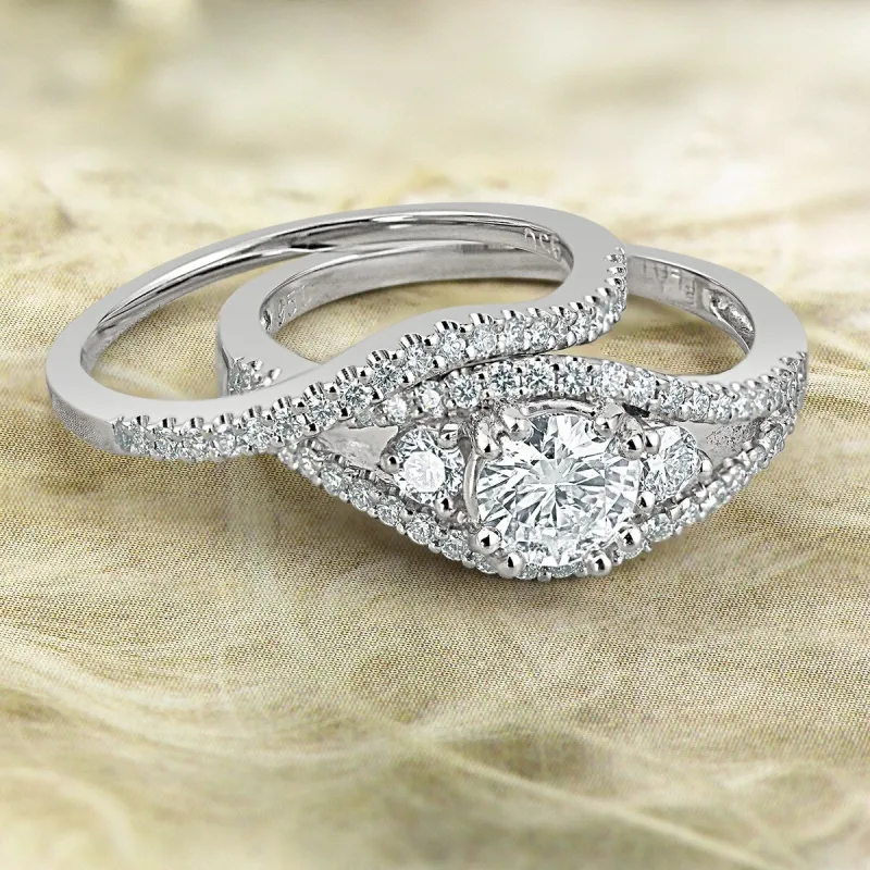 Auriya Platinum 1 1/2ctw 3-Stone Diamond Engagement Ring Set Certified sold by Zulily