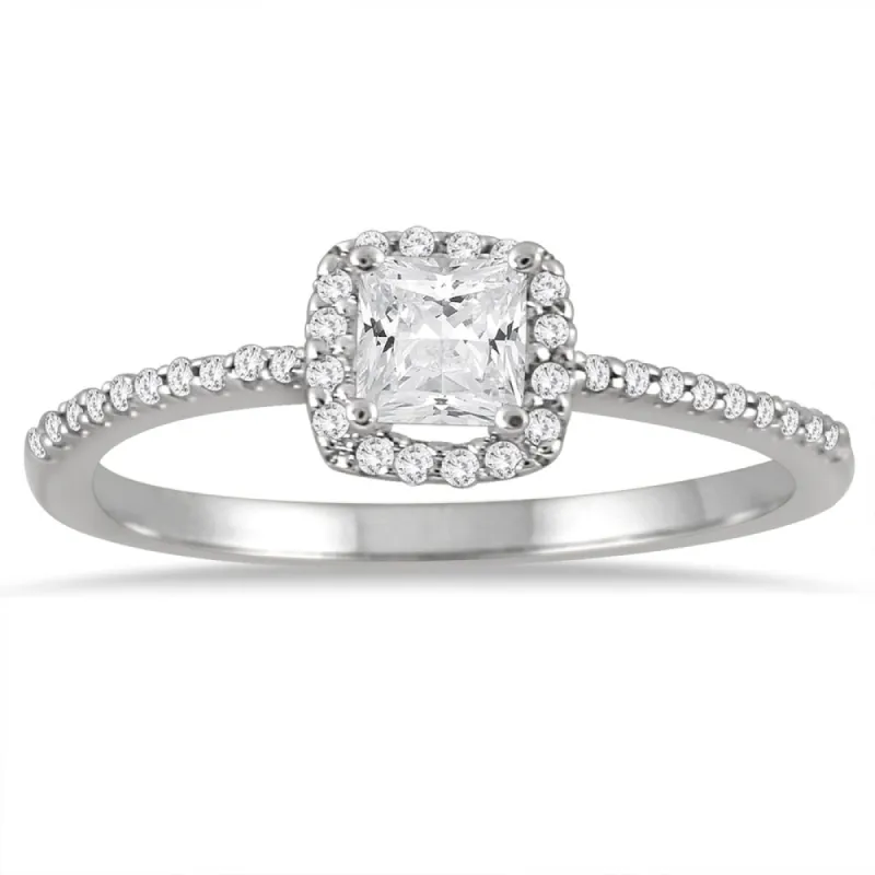 5/8 Carat TW Princess Cut Halo Diamond Engagement Ring in 10K White Gold sold by Zulily