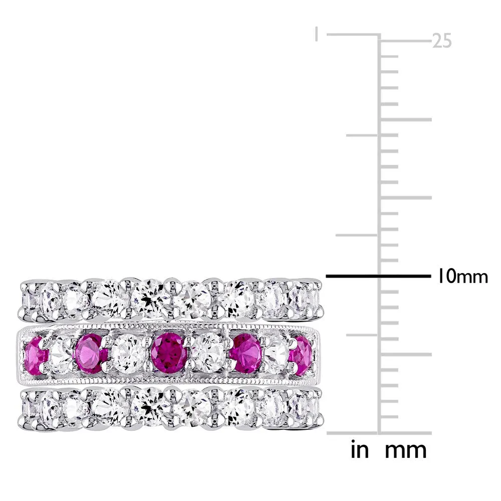 Miadora Sterling Silver Created Ruby and White Sapphire 3-Piece Semi-Eternity Milgrain Ring Set - Red sold by Zulily product image thumbnail 3