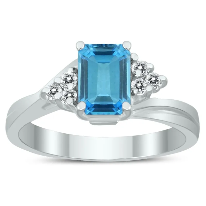 7X5MM Blue Topaz and Diamond Twist Ring in 10K White Gold sold by Zulily