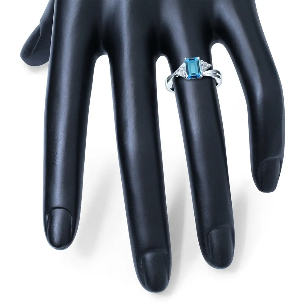 7X5MM Blue Topaz and Diamond Twist Ring in 10K White Gold sold by Zulily product image thumbnail 3
