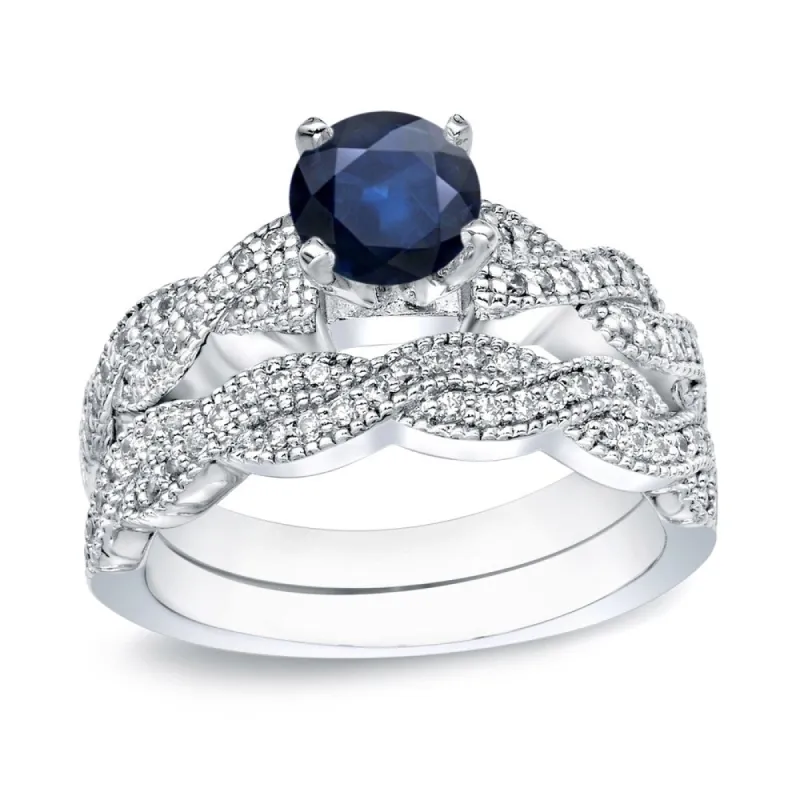 Auriya 14k Gold Vintage 1/2ct Blue Sapphire and 1/2ctw Diamond Engagement Ring Set sold by Zulily