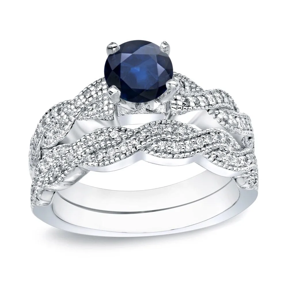 Auriya 14k Gold Vintage 1/2ct Blue Sapphire and 1/2ctw Diamond Engagement Ring Set sold by Zulily