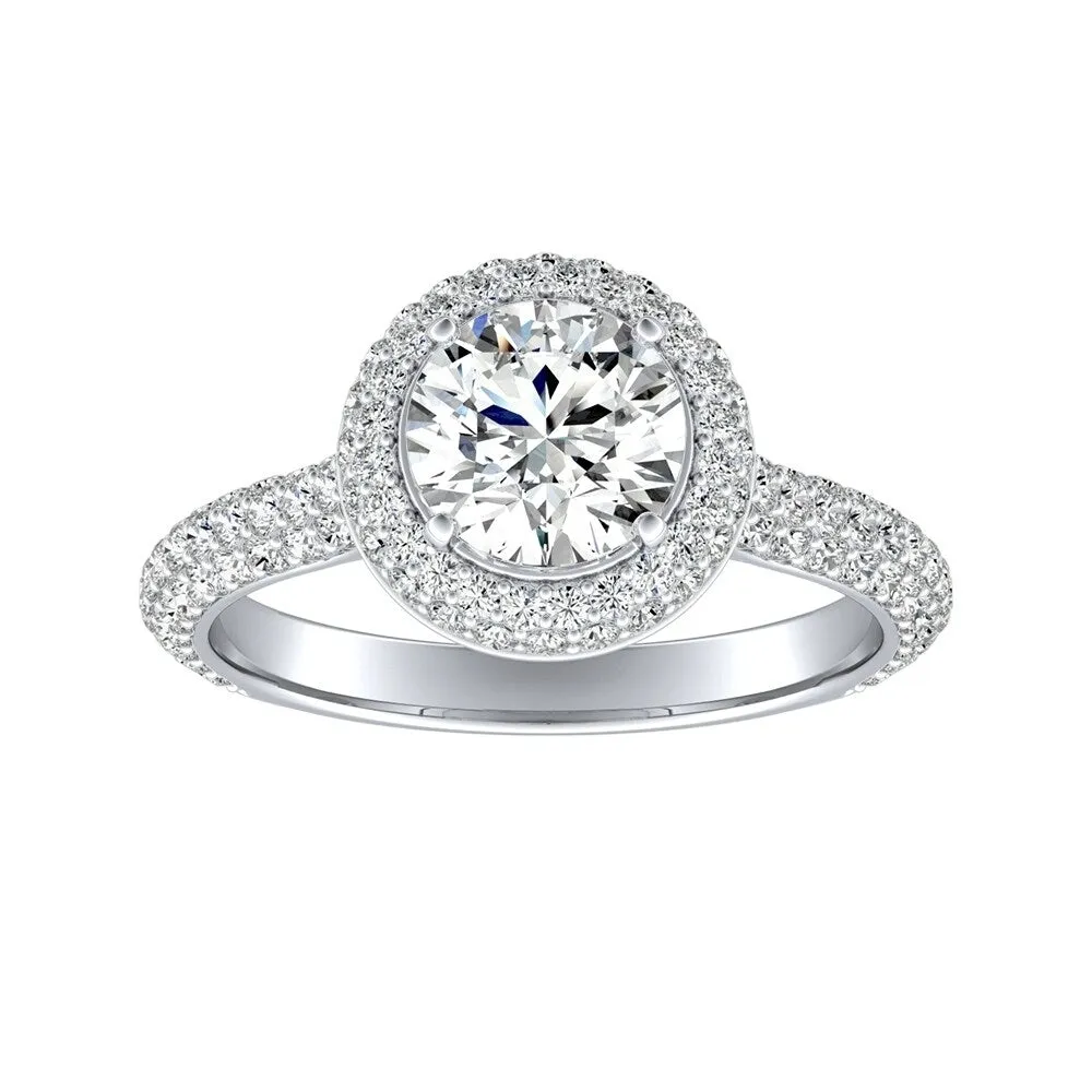 Auriya 14k Gold Double Edged 2 1/2ct Moissanite and 3/4ctw Pave Halo Diamond Engagement Ring sold by Zulily