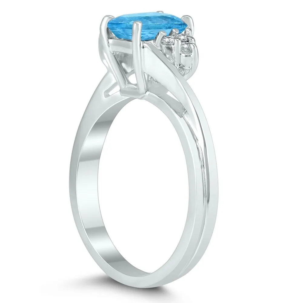 7X5MM Blue Topaz and Diamond Twist Ring in 10K White Gold sold by Zulily product image thumbnail 2