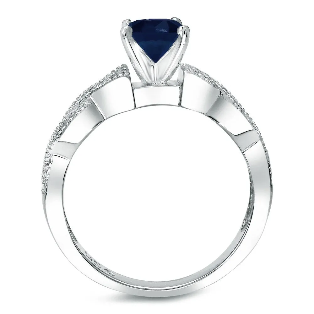 Auriya 14k Gold Vintage 1/2ct Blue Sapphire and 1/2ctw Diamond Engagement Ring Set sold by Zulily product image thumbnail 5