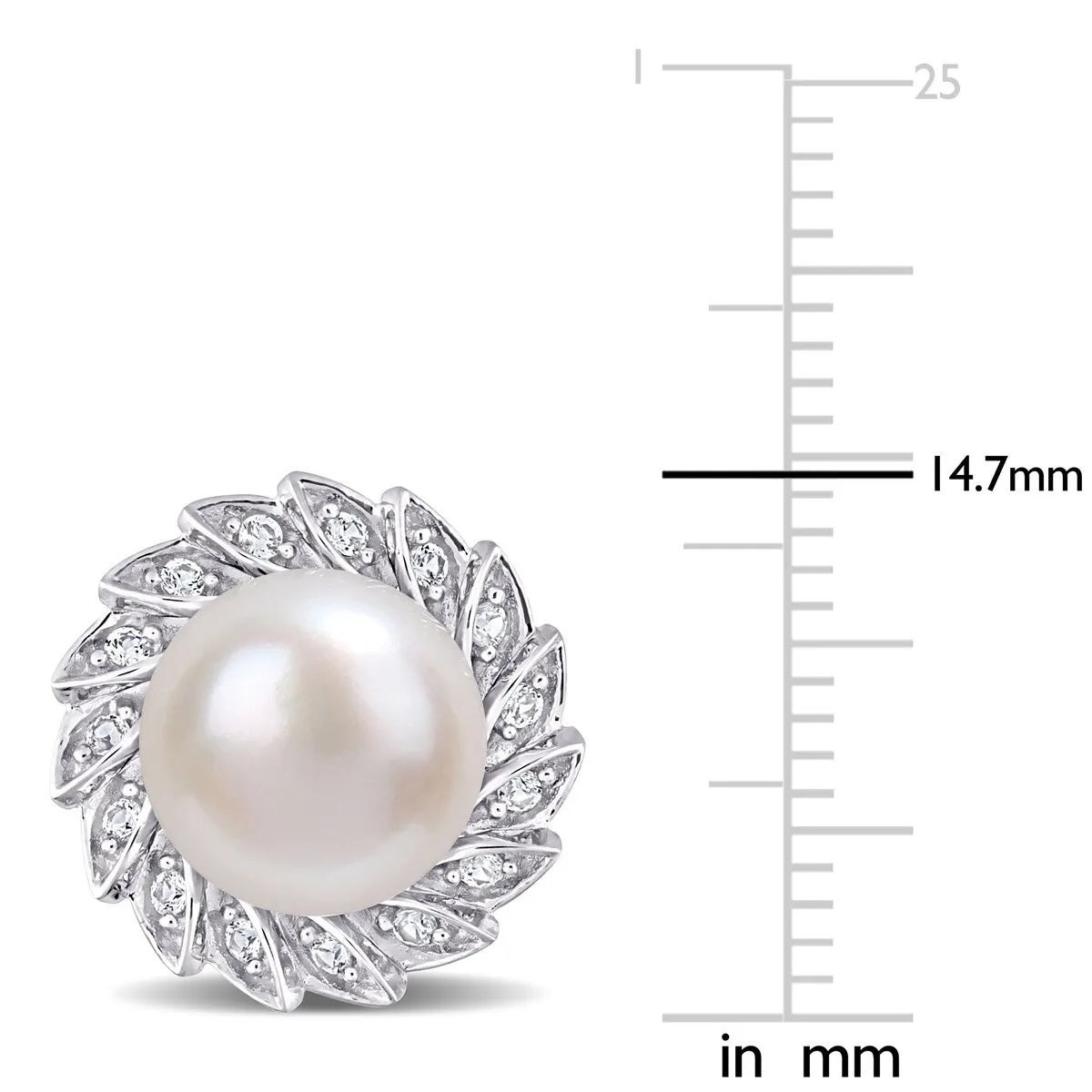 Miadora Cultured FW Pearl & Created White Sapphire Halo Stud Earrings in Sterling Silver (9.5-10mm) sold by Zulily product image thumbnail 2