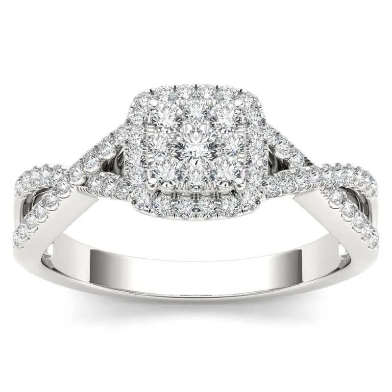 De Couer 10k White Gold 2/5ct TDW Diamond Halo Split Shank Engagement Ring - White H-I sold by Zulily