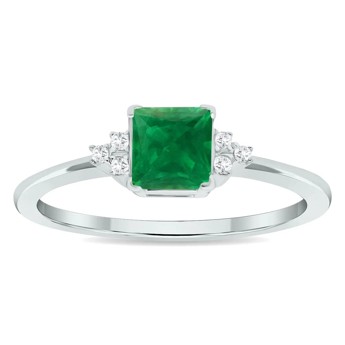 Women's Princess Cut Emerald and Diamond Half Moon Ring in 10K White Gold sold by Zulily