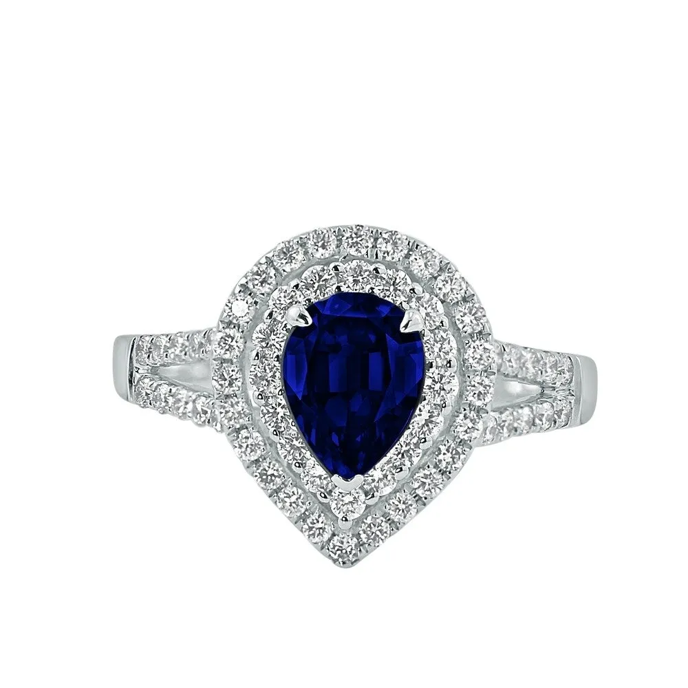 Auriya 1 3/8ct Pear Shape Blue Sapphire Halo Diamond Engagement Ring 5/8ct TDW 18k Gold sold by Zulily product image thumbnail 3