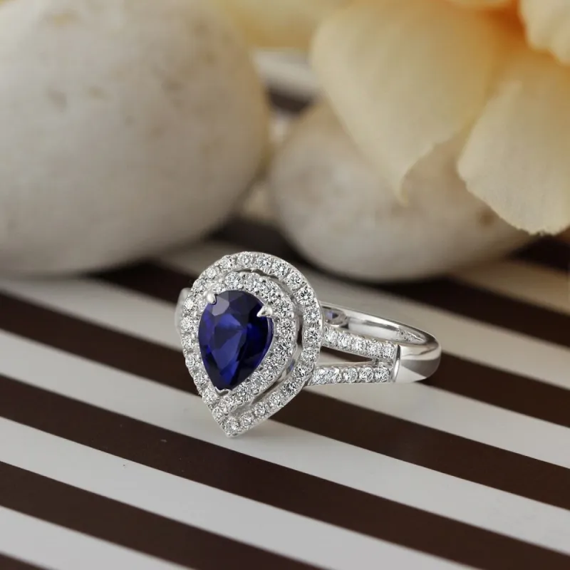 Auriya 1 3/8ct Pear Shape Blue Sapphire Halo Diamond Engagement Ring 5/8ct TDW 18k Gold sold by Zulily