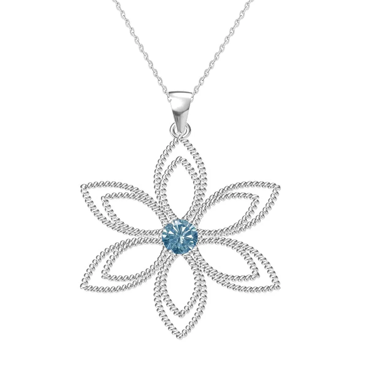 Sterling Silver with Blue Moissanite Flower Pendant with 18" Chain sold by Zulily