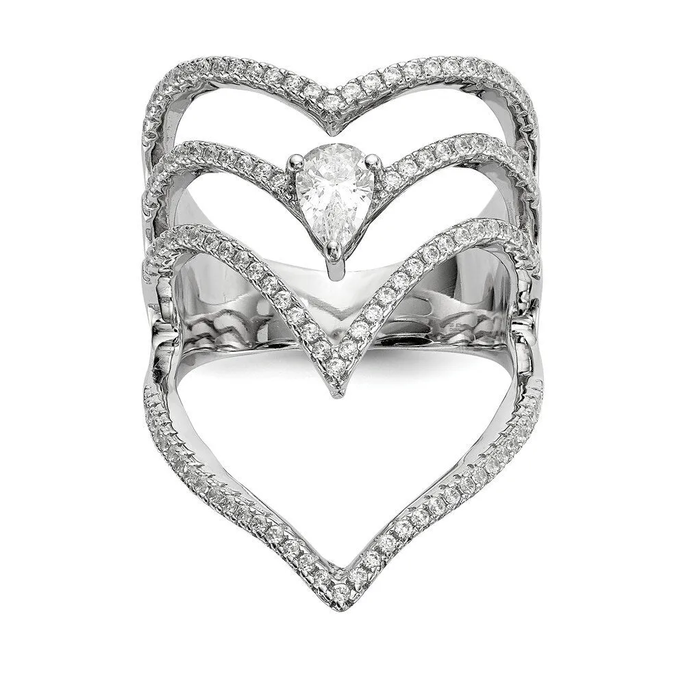Curata 925 Sterling Silver Rhodium Cubic Zirconia Knuckle Heart Ring sold by Zulily