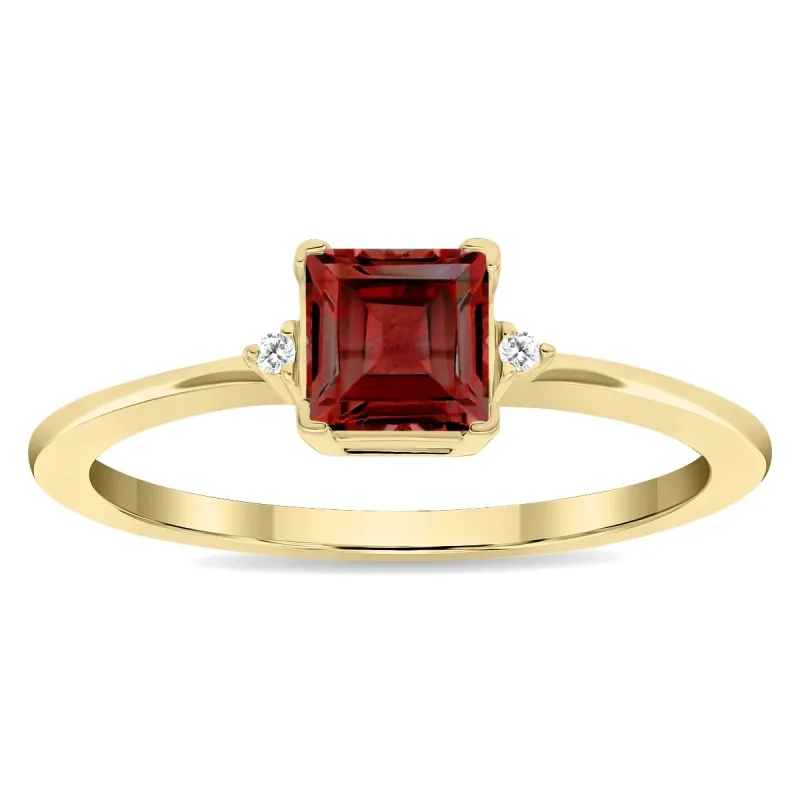 Women's Square Shaped Garnet and Diamond Classic Band in 10K Yellow Gold sold by Zulily