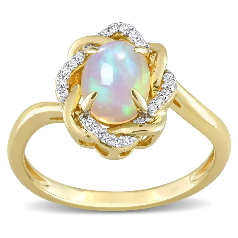 Miadora 1/10ct TDW Diamond and Ethiopian Opal-Blue Fashion Ring 10K Yellow Gold sold by Zulily