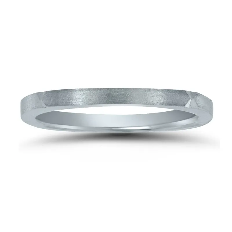 Thin 1.5MM Four Sided Wedding Band with Matte Finish in 14K White Gold sold by Zulily