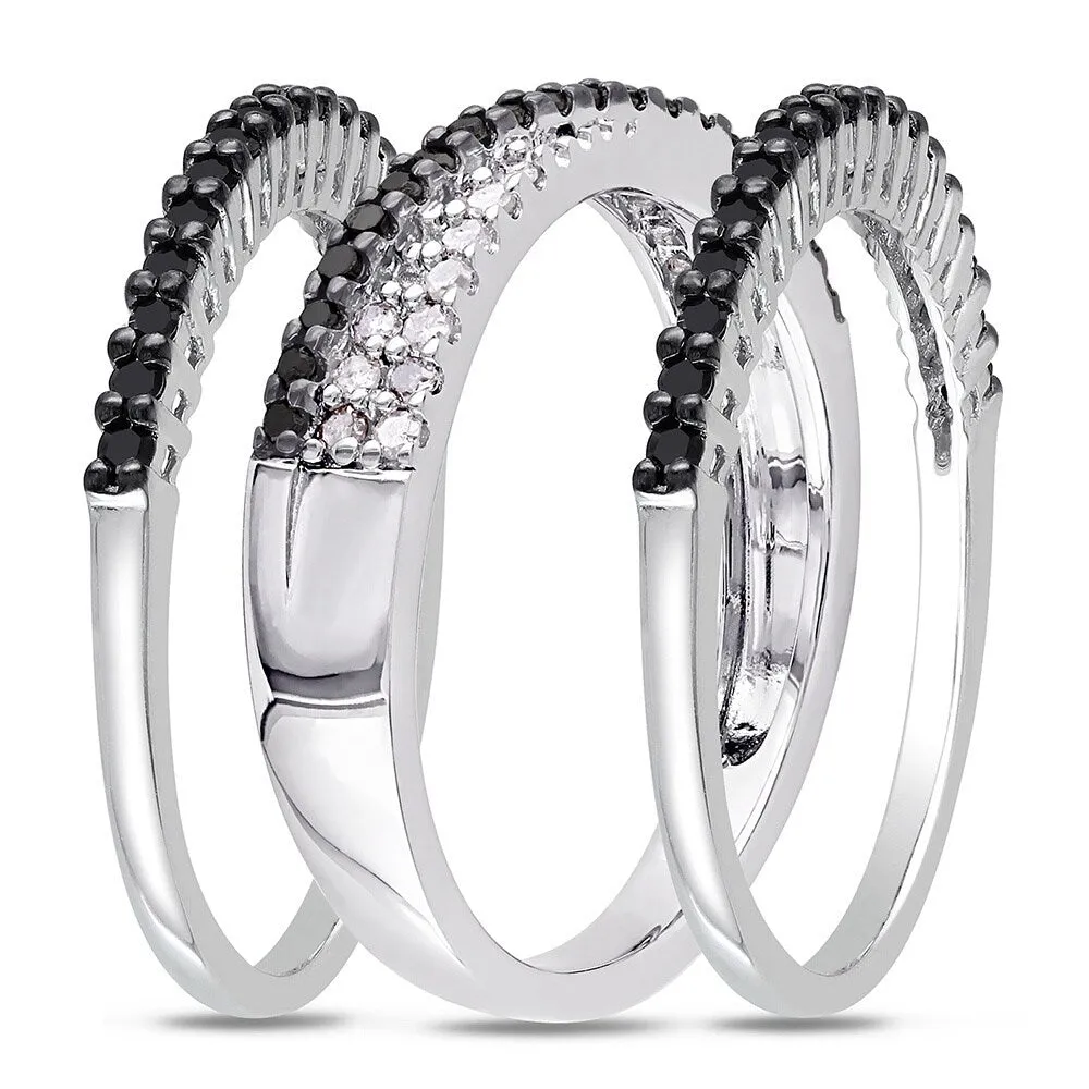 Miadora Sterling Silver 5/8ct TDW Black and White Diamond 3-piece Anniversary Stackable Ring Set sold by Zulily product image thumbnail 2