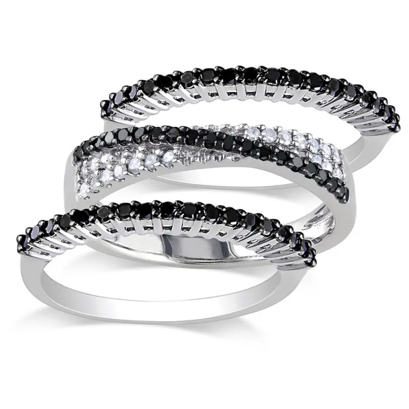 Miadora Sterling Silver 5/8ct TDW Black and White Diamond 3-piece Anniversary Stackable Ring Set sold by Zulily