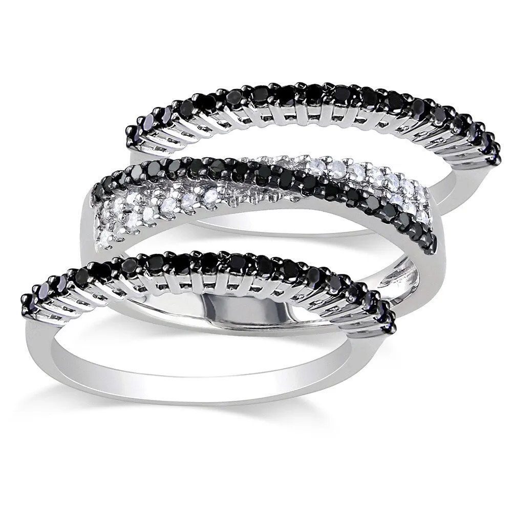 Miadora Sterling Silver 5/8ct TDW Black and White Diamond 3-piece Anniversary Stackable Ring Set sold by Zulily