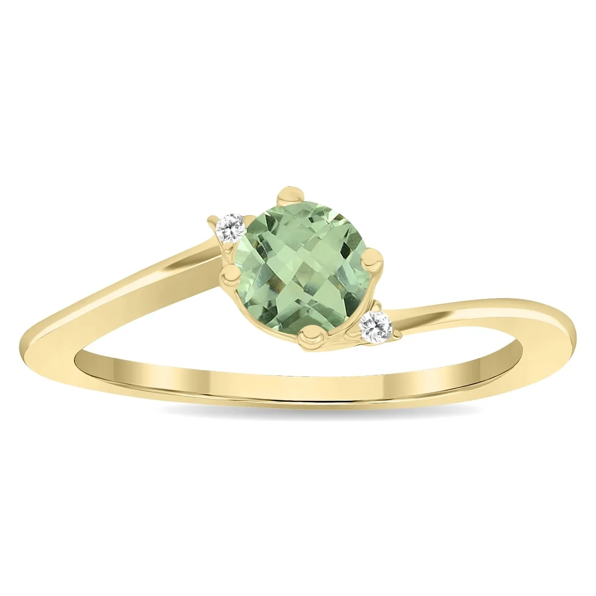 Women's Round Shaped Green Amethyst and Diamond Wave Ring in 10K Yellow Gold sold by Zulily