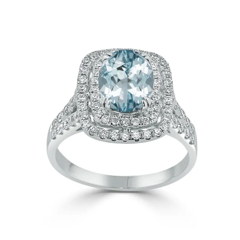 Auriya 1 1/2ct Oval-cut Aquamarine and Halo Diamond Engagement Ring 5/8ctw 18k Gold sold by Zulily