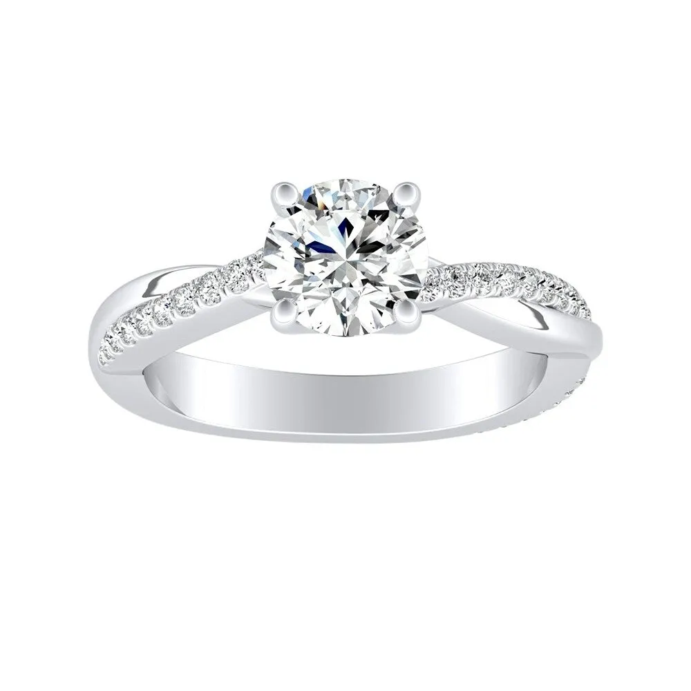 Auriya Twisted Modern 3/4ct Round Moissanite and 1/5ctw Diamond Engagement Ring 14K Gold sold by Zulily