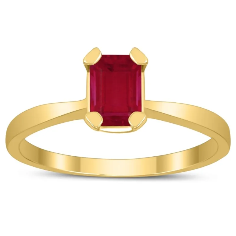 Emerald Shaped 6X4MM Ruby Solitaire Ring in 10K Yellow Gold sold by Zulily
