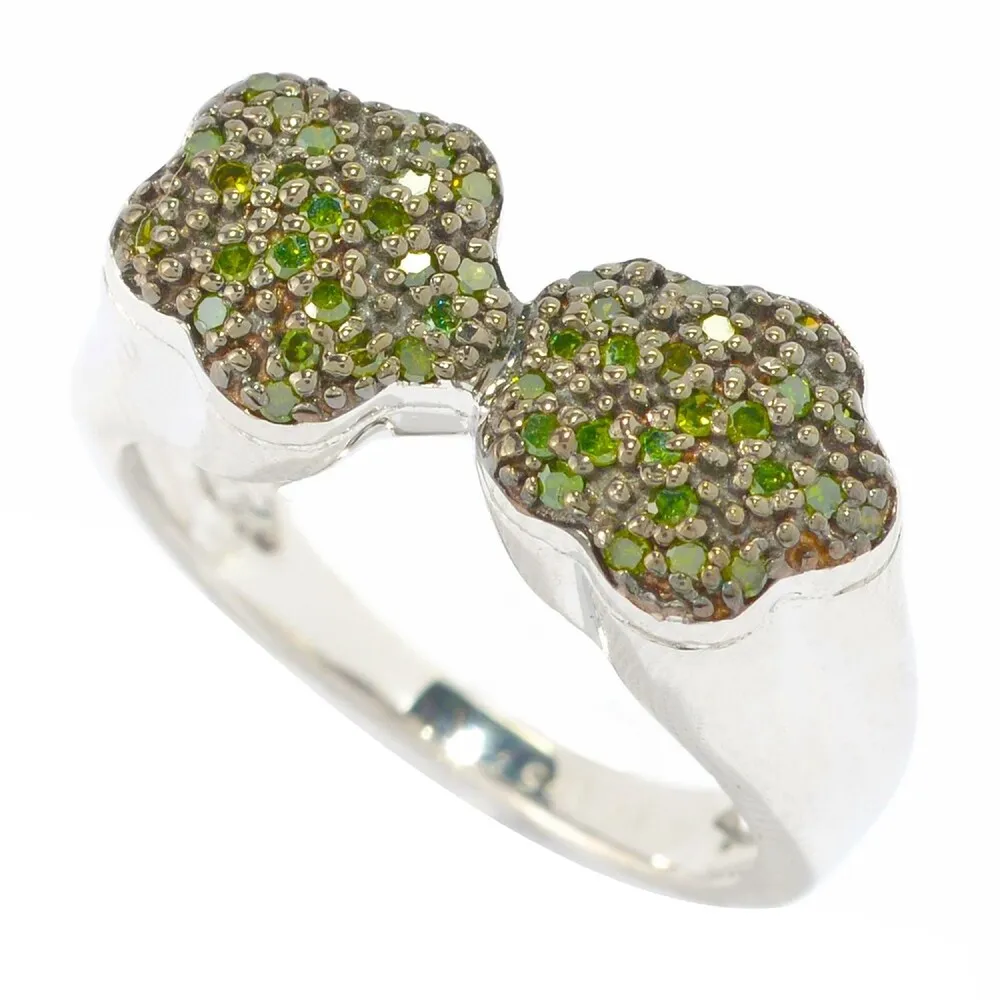 Sterling Silver with Genuine Green Diamond Flower Bypass Ring sold by Zulily