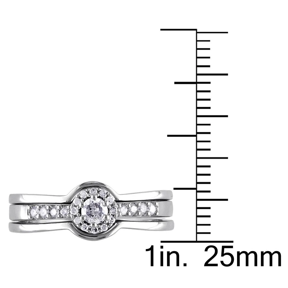 Miadora Sterling Silver 1/4ct TDW Diamond Halo Bridal Ring Set - White sold by Zulily product image thumbnail 4