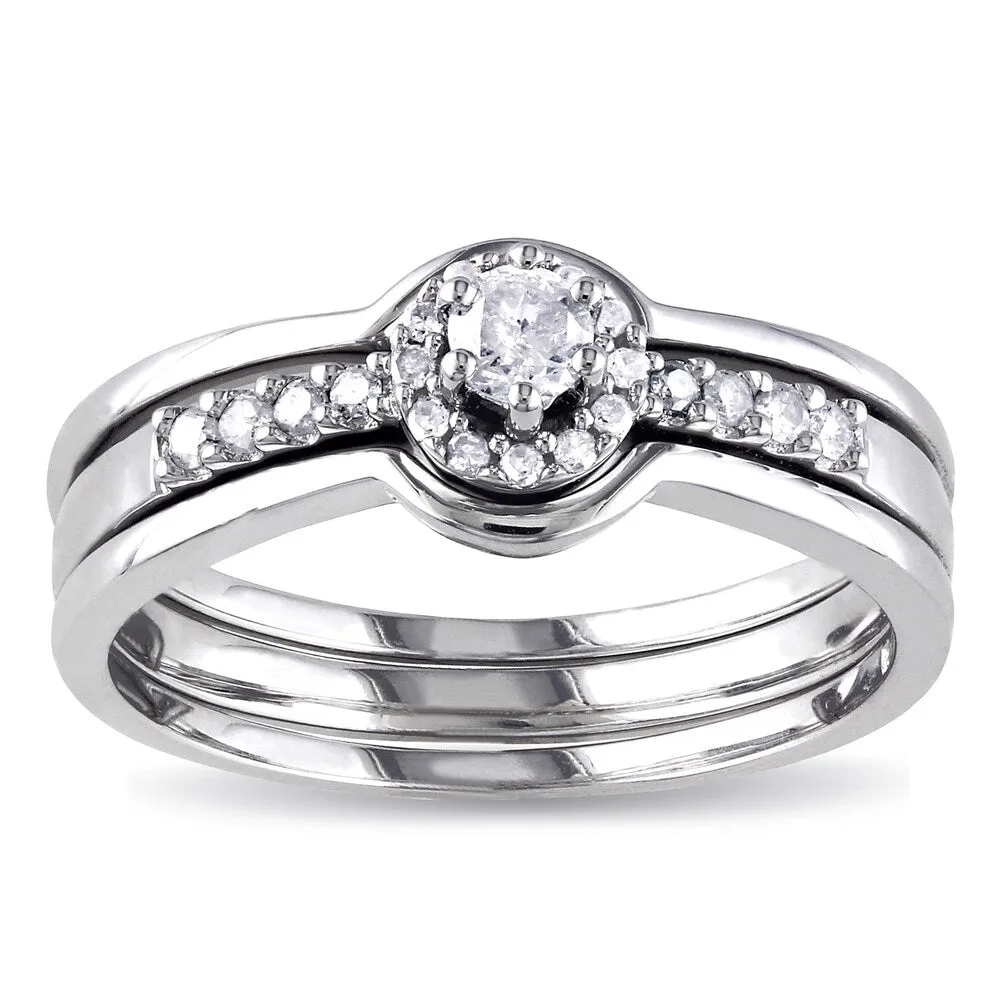 Miadora Sterling Silver 1/4ct TDW Diamond Halo Bridal Ring Set - White sold by Zulily product image thumbnail 2