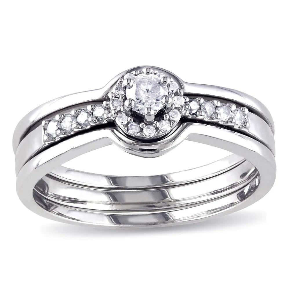 Miadora Sterling Silver 1/4ct TDW Diamond Halo Bridal Ring Set - White sold by Zulily