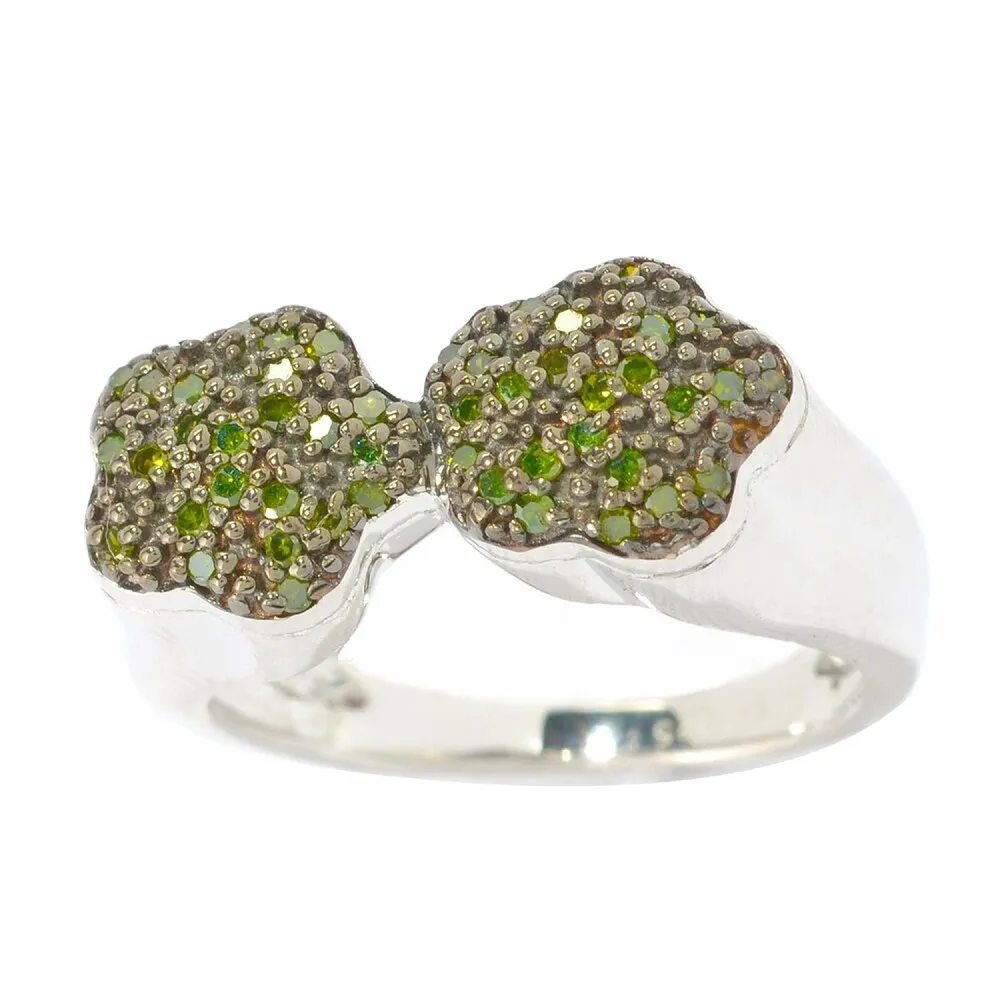 Sterling Silver with Genuine Green Diamond Flower Bypass Ring sold by Zulily product image thumbnail 2